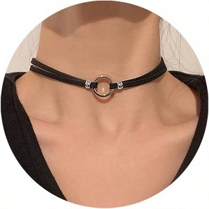 Black Necklaces for Women, Adjustable Layered Velvet Leather Lace Collar Necklace - 1 of 4