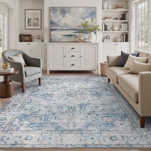 MontVoo Vintage Medallion Washable Rug Blue - 1 of 4