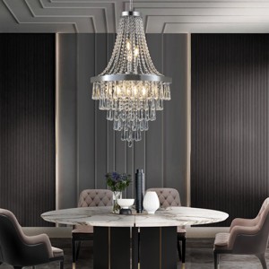 BAOURE 20in Modern Crystal Pendant Chandelier with Golden Finish – Elegant 11-Light Hanging Light Fixture Tiered Design for Dining Room, Living Room - 1 of 4