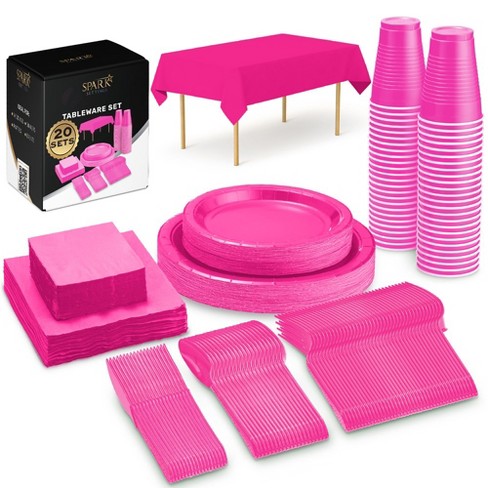 144 Piece Pastel Rainbow Birthday Party Supplies, Dinnerware with Paper  Plates, Napkins, Cups, and Pink Cutlery (Serves 24)