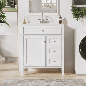 SpassWay 30"L White Modern Bathroom Vanity with Top Sink 2 Drawers Tip Out Storage - 1 of 4