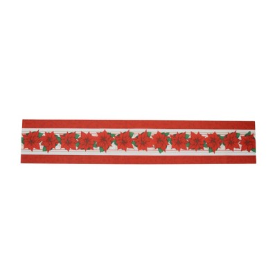 Unique Bargains Christmas Table Runner Christmas Large Flower Polyester Red White Green 71x14 Inch 1 Pc