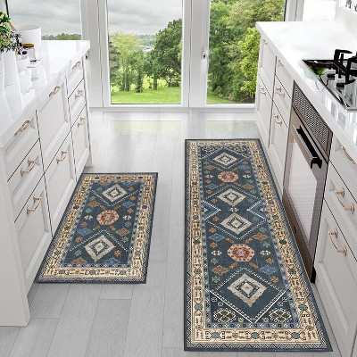 DOMETOUR Kitchen Rug Sets 2 Piece with Runner Non Slip Kitchen Rugs and Mats Washable Kitchen Mats Carpet Runner Rugs for Hallway Laundry