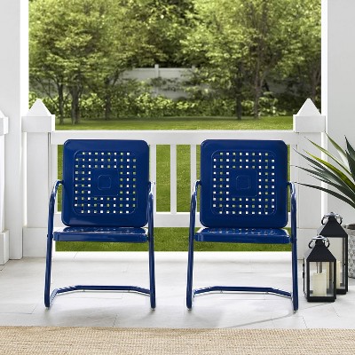 Vintage Navy Retro Metal Outdoor Chair Set with Basket Weave Design