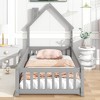 CAVINAS Twin/Full Size Bed Frame with House-Shaped Headboard & Fences,Modern Floor Bed for Kids Room,Bedroom - 3 of 4