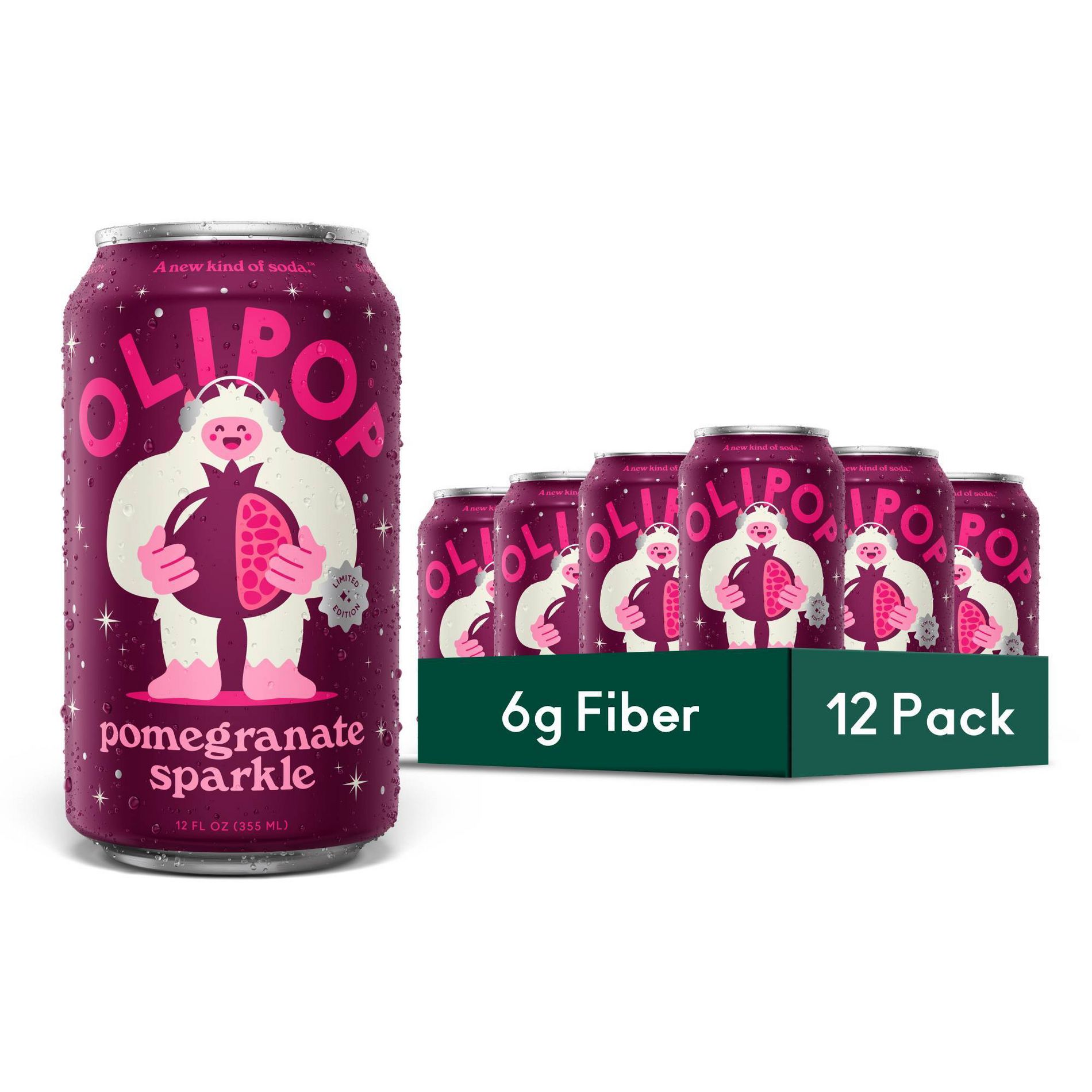 OLIPOP 6g Fiber Prebiotic Soda, Pomegranate Sparkle - 12pk/12oz Cans