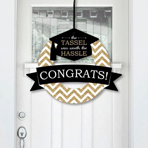 Big Dot of Happiness Tassel Worth The Hassle - Gold - Outdoor Graduation Party Decor - Front Door Wreath - 1 of 4