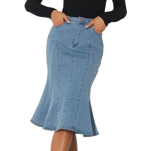 Fishtail denim ruffle outlet skirt