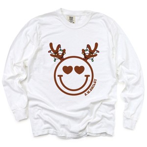 S.W.Smiley Reindeer Lights - Womens Garment Dyed Long Sleeve - 1 of 3