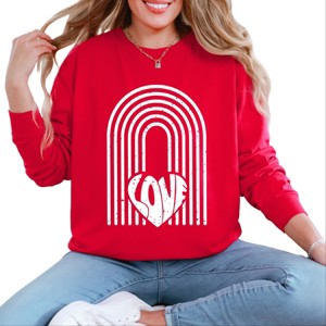Simply Sage Market Rainbow Love Heart Distressed Garment Dyed Long Sleeve - 1 of 4