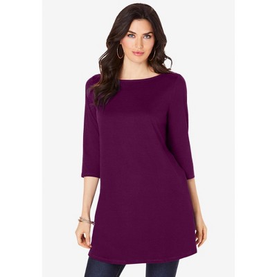 Roaman's Plus Size Cotton Ultimate Boatneck Tunic With Side Slits