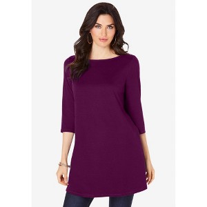 Roaman's Plus Size Cotton Ultimate Boatneck Tunic With Side Slits - 1 of 4