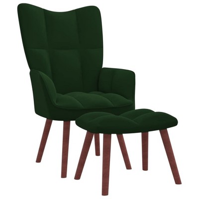 vidaXL Velvet Relaxing Chair with Stool in Dark Green - Modern Style, Steel Framed Armchair & Footstool Set