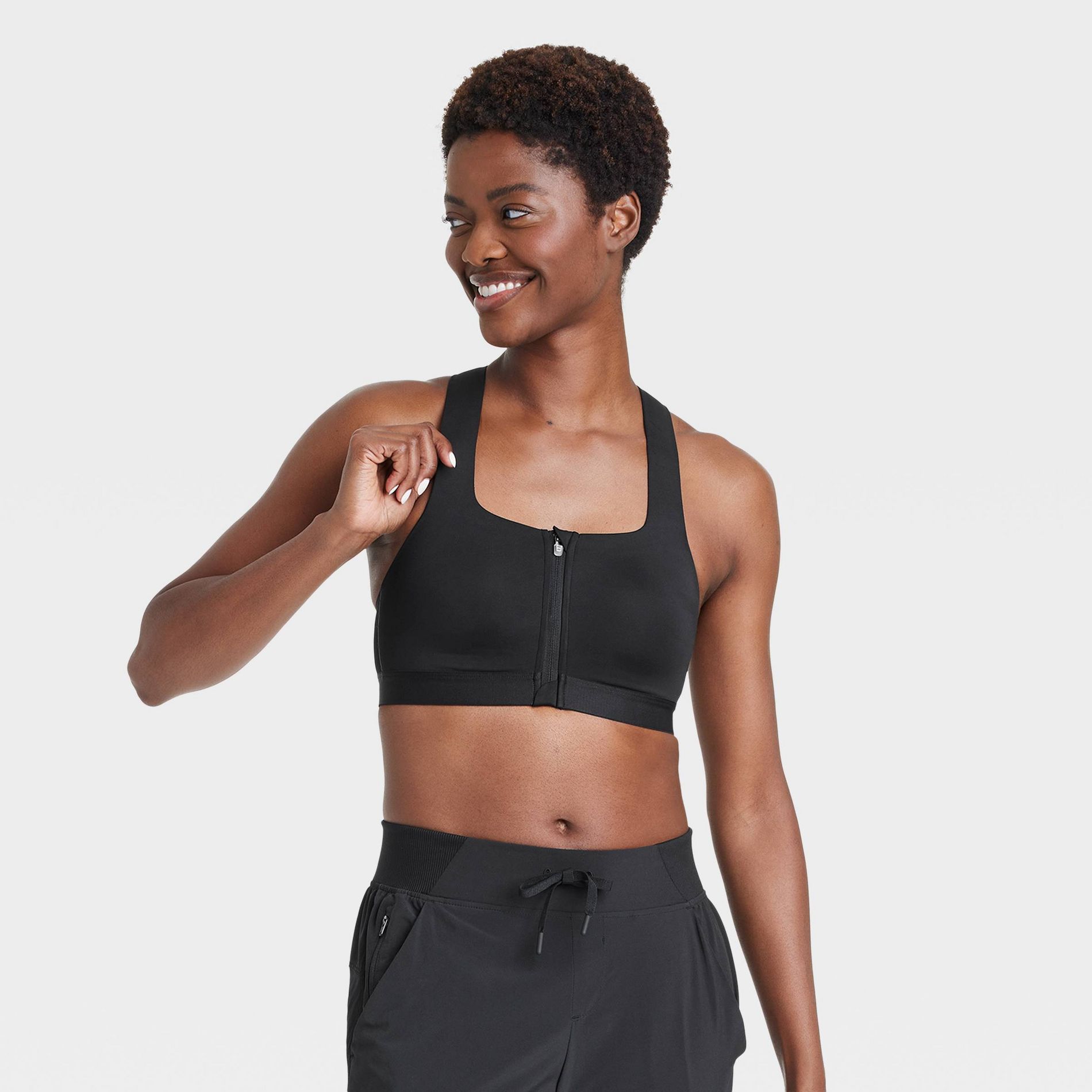 Women's Sculpt High Support Zip-Front Sports Bra - All In Motion™ Black 34DD: Molded Wireless, Moisture Wicking
