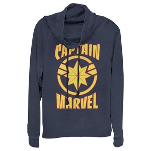 Juniors Womens Marvel Captain Marvel Star Symbol Shield Cowl Neck Sweatshirt - 1 of 3