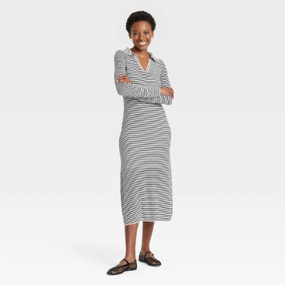 Women's Long Sleeve Maxi Sweater Dress - A New Day™ Black/Cream Striped