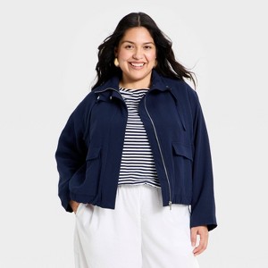 Women's Full Zipped Modern Gauze Jacket - A New Day™ Navy Blue 4X