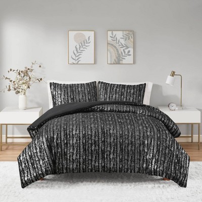 King Black and Silver Reversible Faux Fur Comforter Set