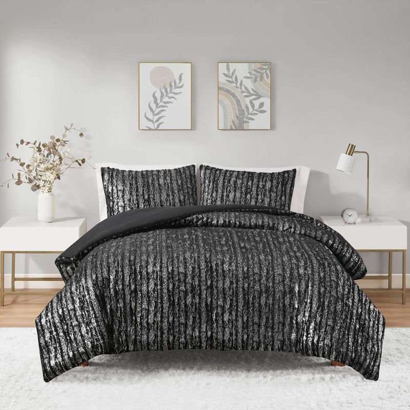 Madelyn Metallic Print Faux Fur Comforter Set - Intelligent Design, 2 of 8