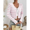 Womens Tie Front Cropped Cardigian V Neck Long Sleeve Stripes Tiny Eyelet Knit Sweater Cardigan - 2 of 4