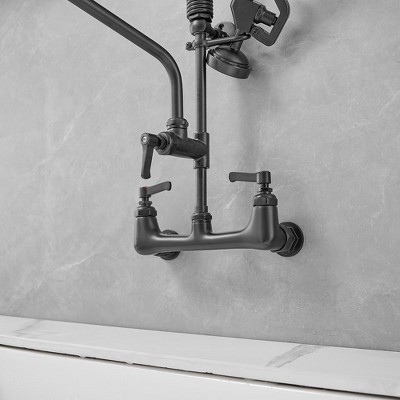 Matte Black Stainless Steel Wall-Mount Pull-Down Kitchen Faucet