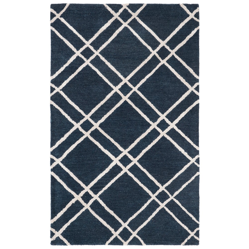 3'x5' Crosshatch Tufted Accent Rug Navy/Silver - Safavieh