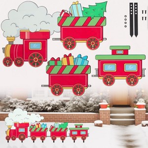 SCS Direct Train Set Metal Yard Signs, 4pc Different Large Outdoor Decorations - Includes Four 6" Stakes, XL Durable For Winter - 1 of 4