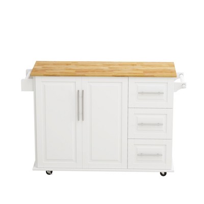 NicBex 43.31Inch Rolling Kitchen Island with 2 Door Cabinet,3 Drawers,Drop Leaf and Towel Rack,White/Black
