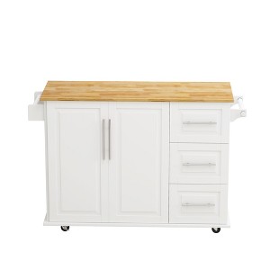NicBex 43.31Inch Rolling Kitchen Island with 2 Door Cabinet,3 Drawers,Drop Leaf and Towel Rack,White/Black - 1 of 4