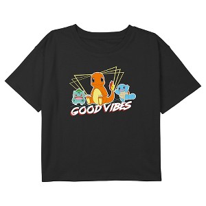 Girl's Pokemon Three Starters of Kanto Good Vibes Crop Top T-Shirt - 1 of 3