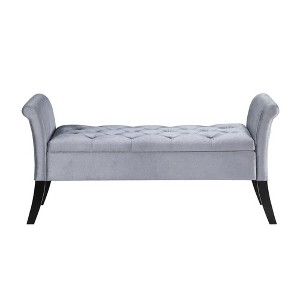 Simple Relax Upholstered Storage Bench with Flared Arms in Silver and Black - 1 of 4