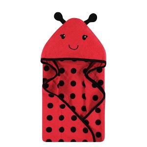 Hudson Baby Unisex Baby Cotton Animal Face Hooded Towel, Red Ladybug, One Size - 1 of 3