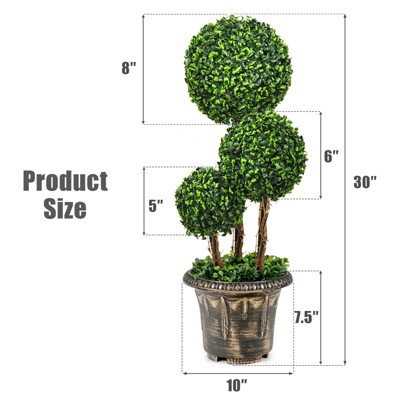 30'' Green Artificial Boxwood Triple Ball Topiary in Decorative Pot