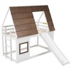 YOOCOZZ Kids’ House Bunk Bed with Ladder and Slide, Roof and 2 Windows, Twin Over Twin Size - Brown+White - 2 of 4