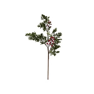 Storied Home Faux Boxwood Stem with Red Berries, Natural - 1 of 2