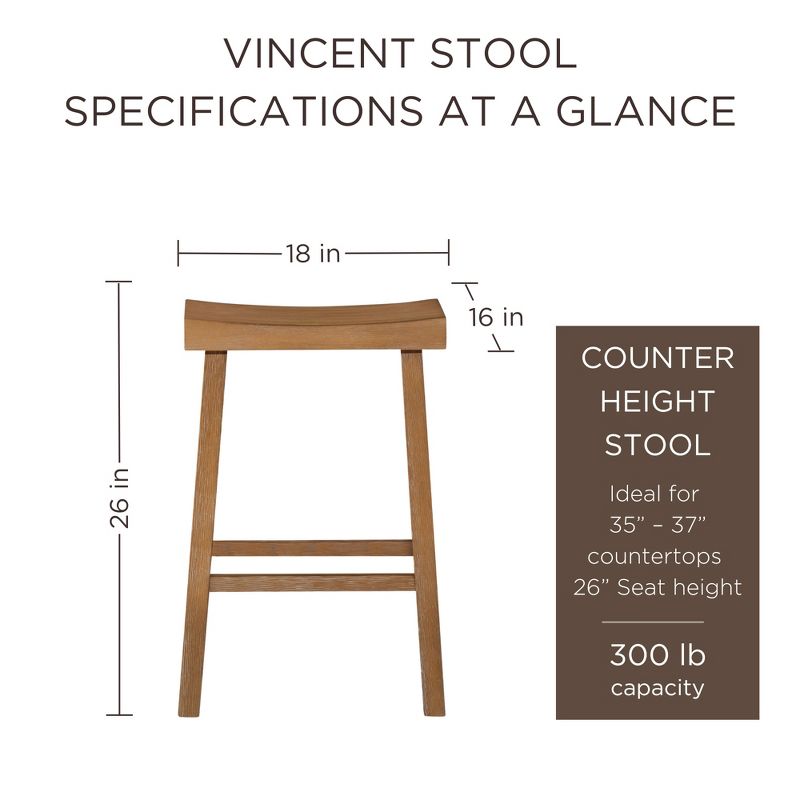 Maven Lane Vincent Backless Rectangular Saddle Kitchen Stool with Rustic Wood Top Seat, Set of 4, 6 of 8