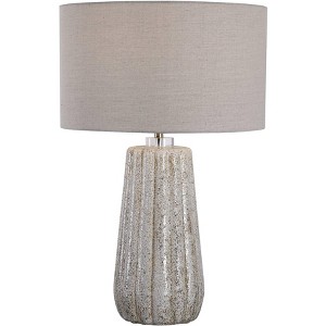 Uttermost Modern Table Lamp 26" High Stone Ivory Taupe Glaze Ceramic White Fabric Hardback Drum Shade for Bedroom Living Room - 1 of 1