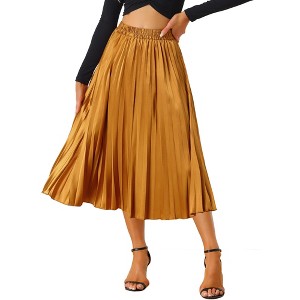 INSPIRE CHIC Women's Party Elastic Waist Metallic Shiny Accordion Pleated Midi Skirt - 1 of 4