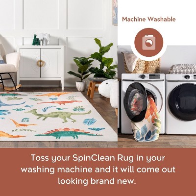 Eamon Dinosaur Graphic Multicolor Synthetic Kids Washable Area Rug