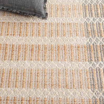 Natural and Charcoal Striped Flatweave Wool Cotton Rug 3' x 5'