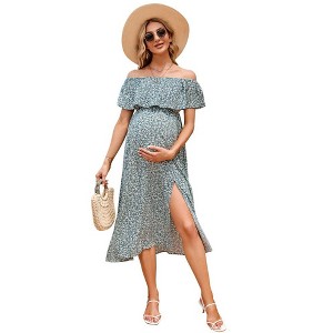Women's Off Shoulder Split Casual Maxi Dress Photography Dress - 1 of 1