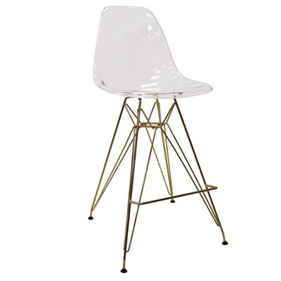 LeisureMod Cresco Mid Century Modern Acrylic Counter Height Barstool with Gold Chrome Base – Ideal for Kitchens and Dining Rooms