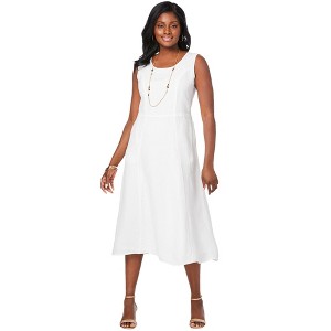 Jessica London Women's Plus Size Linen Fit & Flare Dress - 1 of 4