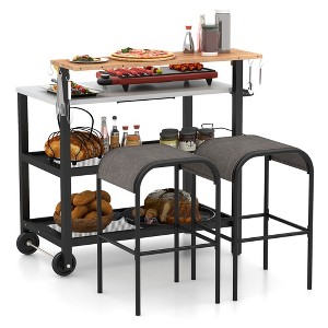 Tangkula Rolling Bar Cart w/ Flip-up Table Hooks Paper Towel Holder 2 Bistro Stools - 1 of 4