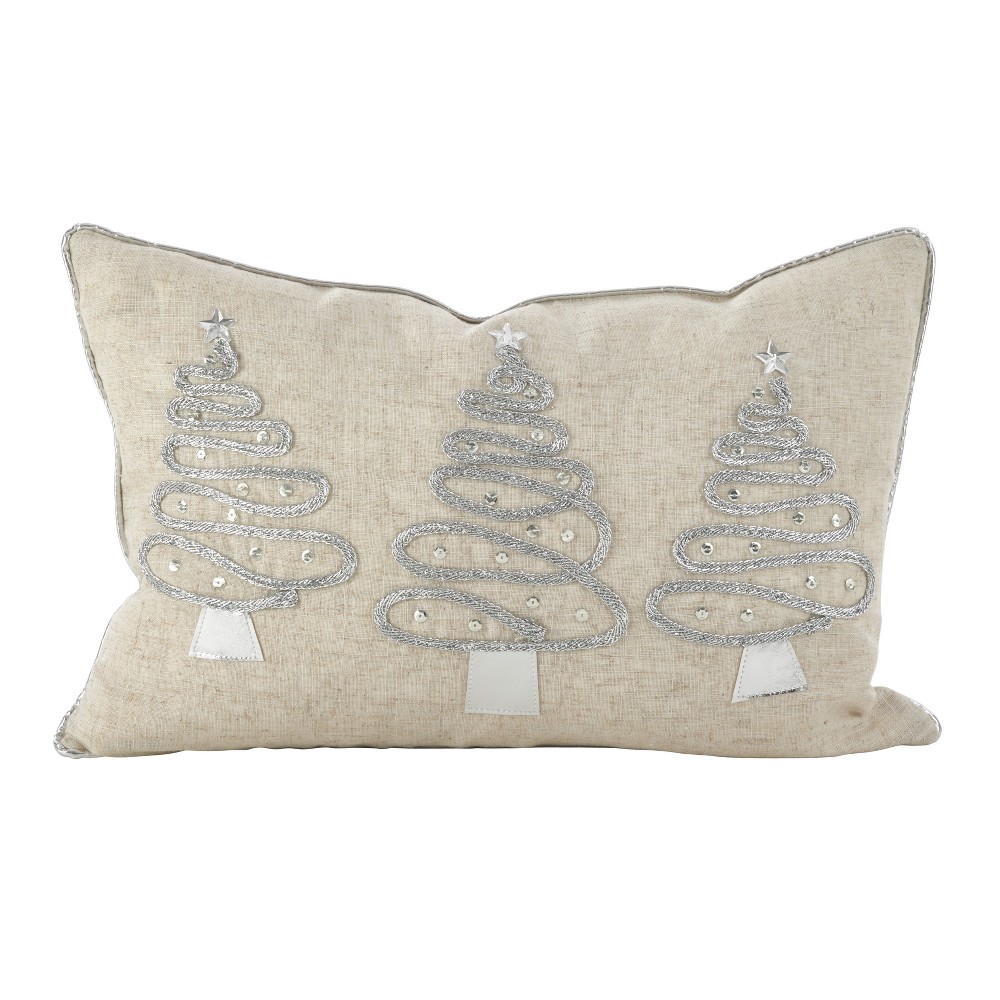 Photos - Pillow 12"x18" Christmas Tree Trio Poly Filled Lumbar Throw  Silver - Saro