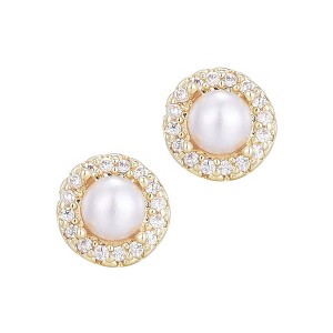 Adornia 14k Gold Plated Freshwater Pearl CZ Halo Stud Earrings - 1 of 4