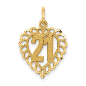 Black Bow Jewelry 14k Yellow Gold Number 21 Heart Charm or Pendant, 15mm - 1 of 4