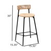 FONTOI 2PCS Round Barstools with Back&Footrest, Hand Woven Bar Stools for Living Room Kitchen Island, Black&White, 15.35"*35"*15.35" - 3 of 4