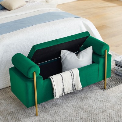 NicBex Storage Ottoman Bench Upholstered Velvet Storage Bench with Cylindrical Arms and Iron Legs for Footrest, Living Room