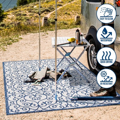 Boho-Chic Spanish Filigree 4'x6' Indoor/Outdoor Blue Synthetic Rug